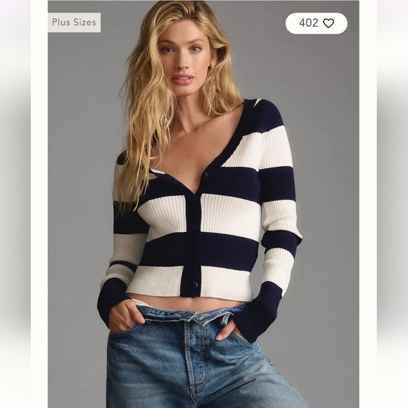 Anthropologie Sweaters - Maeve Anthropologie Striped Slim Rib Navy and White  Cardigan